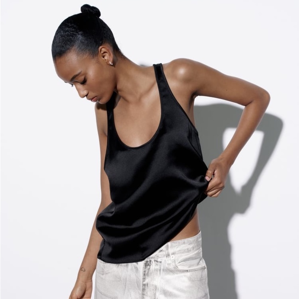 NWT Zara Black Satin Top